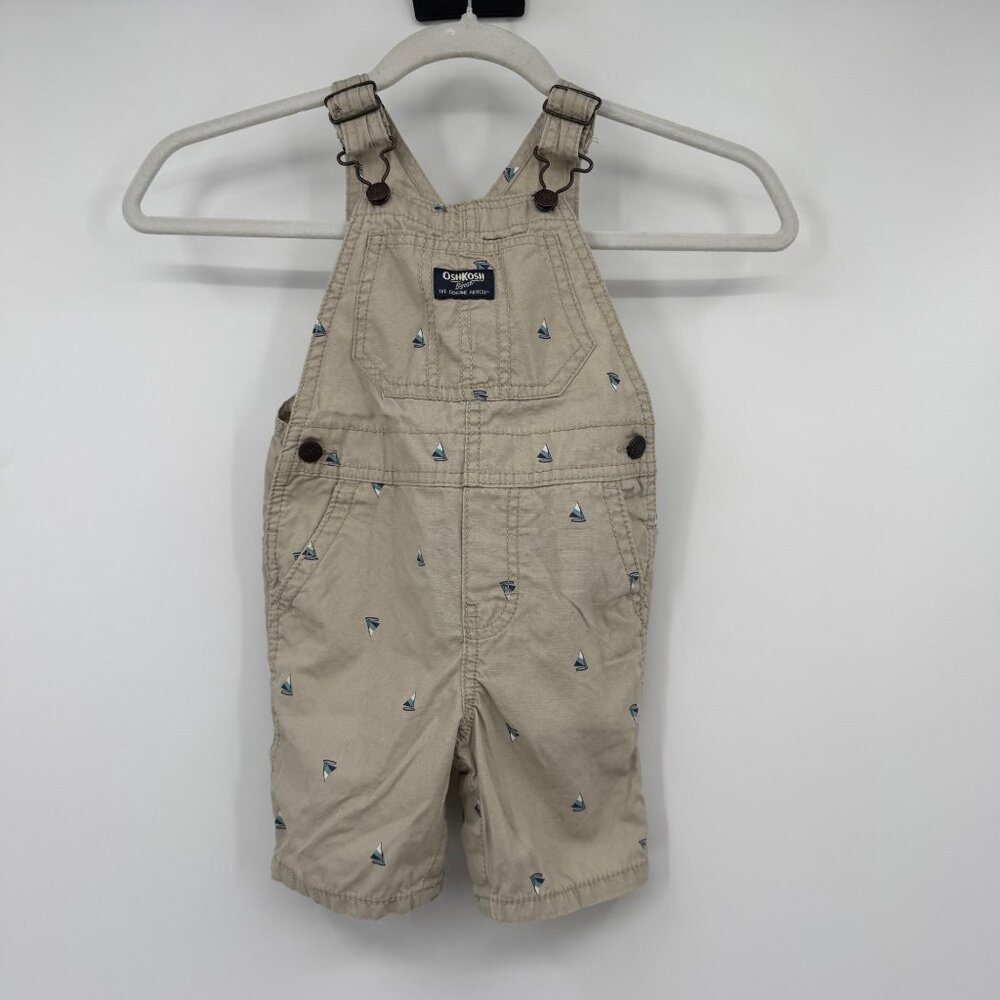 Oshkosh Baby Boy Nautical sailboats Khaki Twill Shortalls Short Overall 24 month